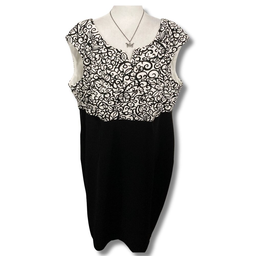 ADDITION ELLE Plus-size black white scrolling leaf print dress ~ XXL 2X XXXL 3X